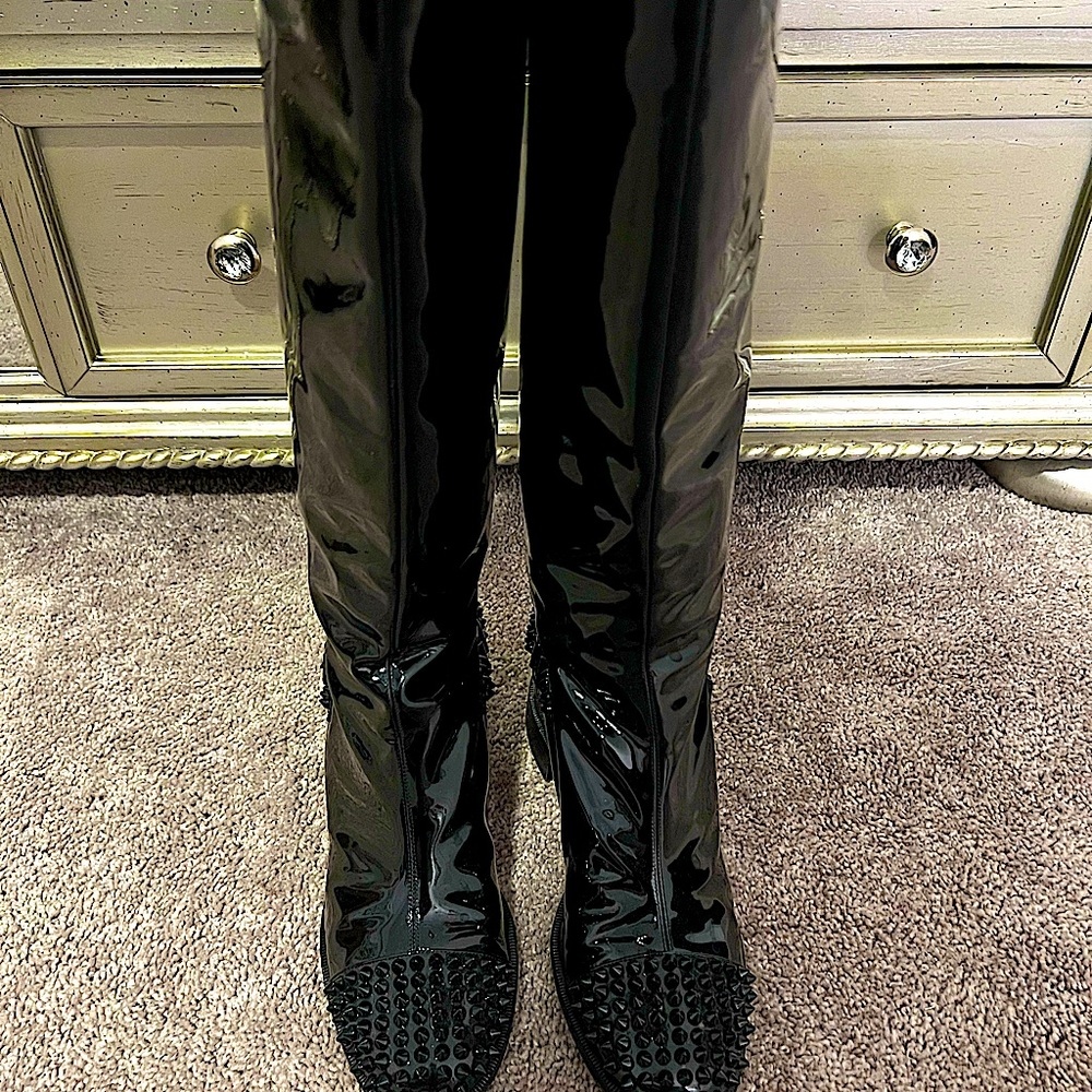 Christian Louboutin Spiked Patent Leather Boots Size 39 1/2